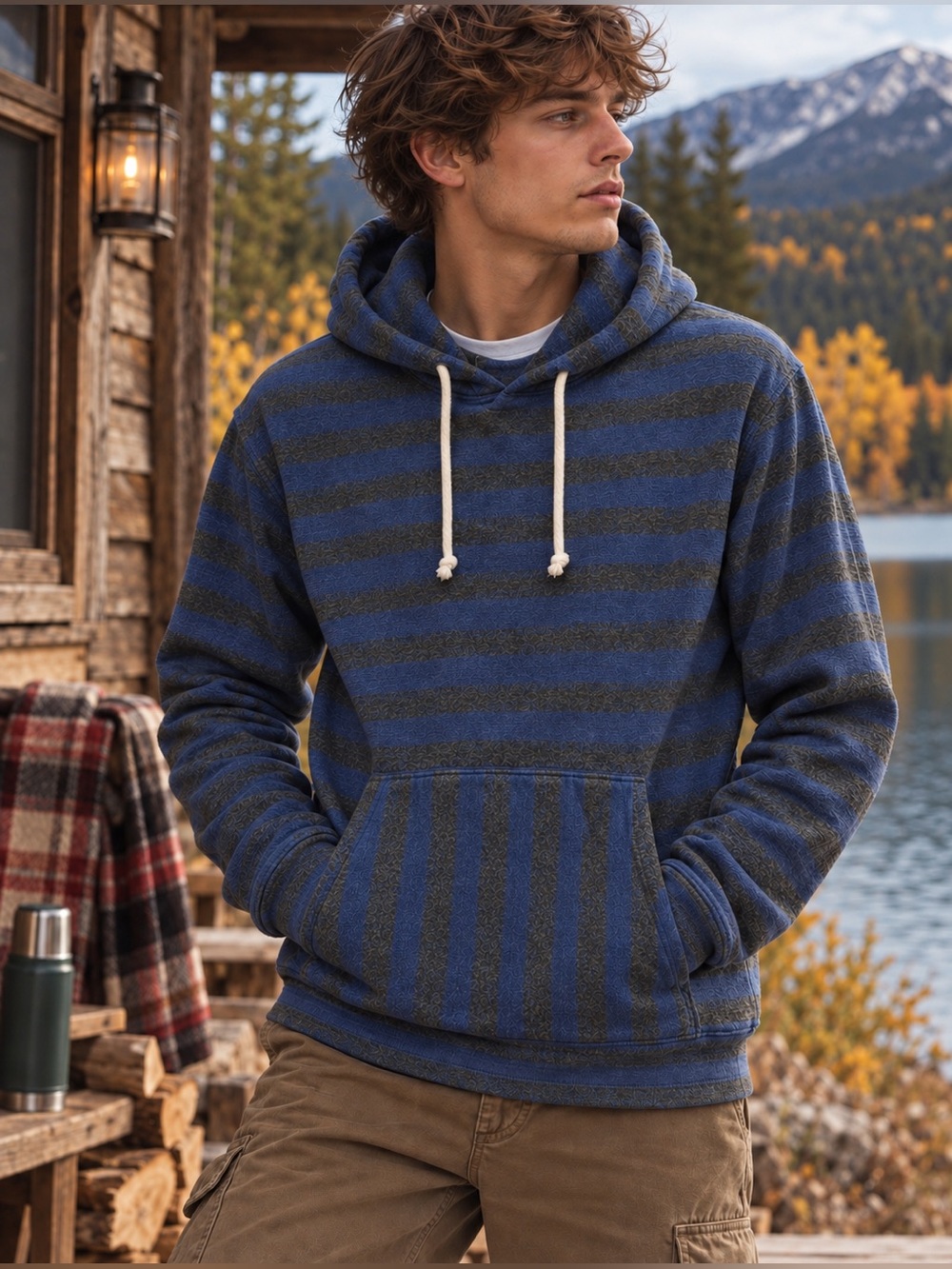 Roots | Striped | Pullover Fleece Hoodie | Blue & Charcoal | M/M | 2018